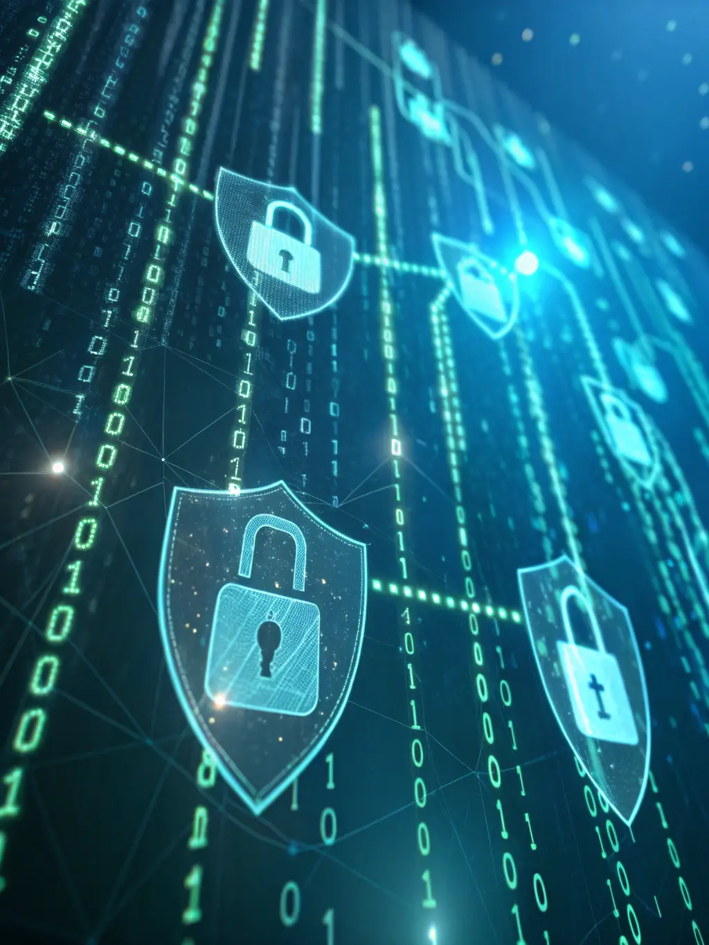 A digital display showing secure data transfer and legal compliance symbols, emphasizing RealtorLegal Hub's dedication to data protection.